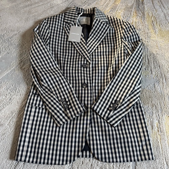 Everlane Blazer 80's Oversized gingham checker black tan tencel cotton 00 new - Picture 8 of 14